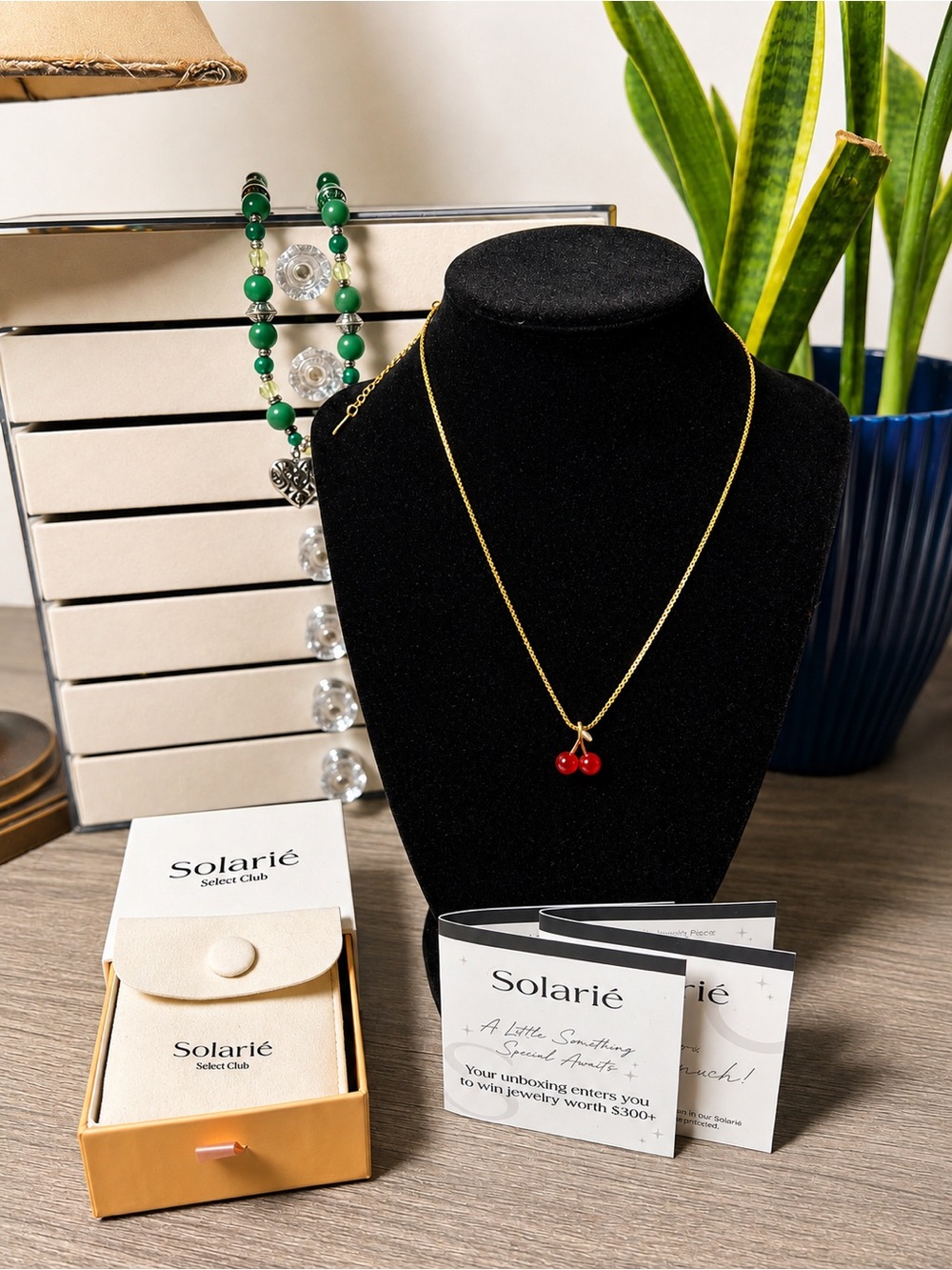 Gold Necklace with Red Cherry Pendant